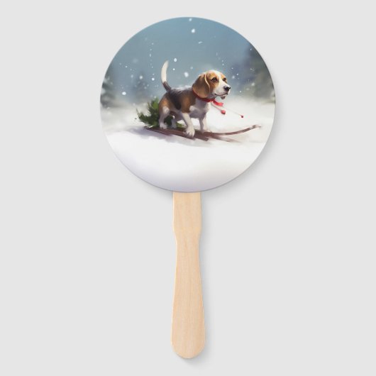 Éventail hiver de neige de Noël beagle (Devant)