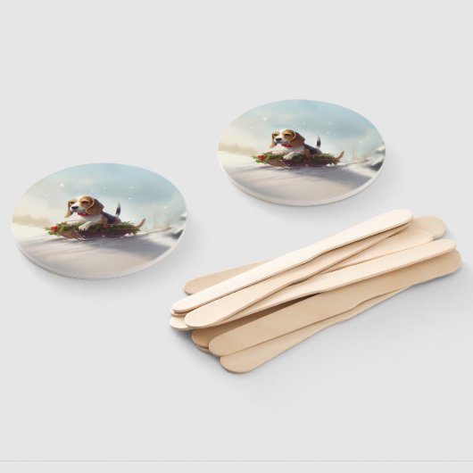 Éventail hiver de neige de Noël beagle (Non-assemblé)