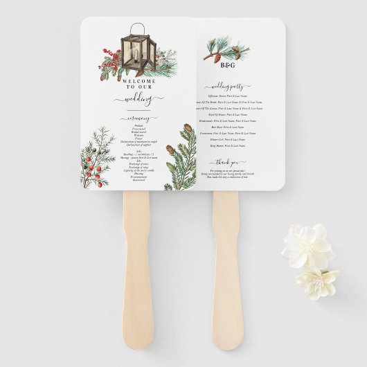 Éventail Hiver Pins Rustiques Programme de mariage des lant (Devant et derrière)