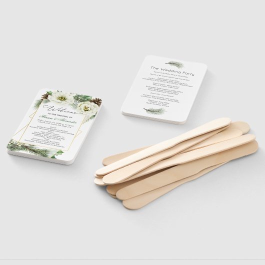 Éventail Hiver Rose Pine Holly Programme de mariage Hand Fa (Non-assemblé)