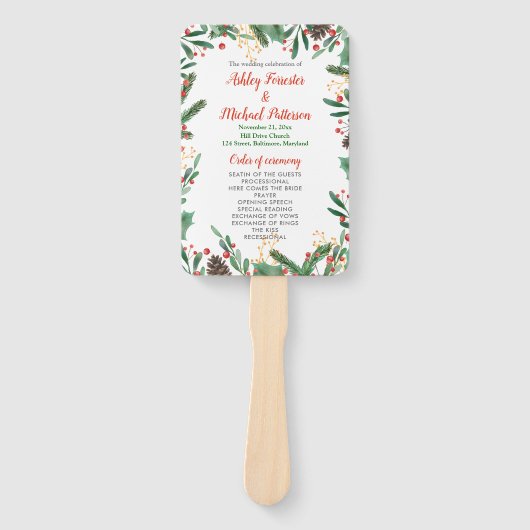 Éventail Holly Feuilles Berry Noël | Programme de mariage (Devant)