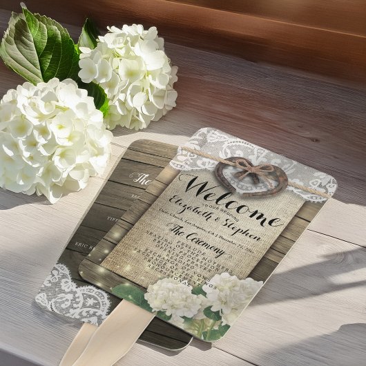 Éventail Horseshoe Hydrangea Programmes de mariage en bois