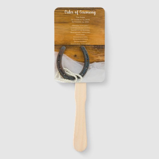 Éventail Horseshoe Pearls Country Western Wedding Programme (Devant)