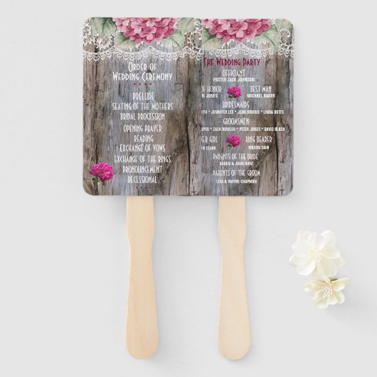 Éventail Hydrangeas dentelle et grange Mariage à main (Devant et derrière)