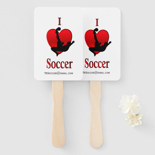 Éventail I Heart Soccer avec courriel ou nom de l'équipe (Devant et derrière)