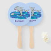 Éventail Illustration de dauphins heureux adorables (Devant et derrière)