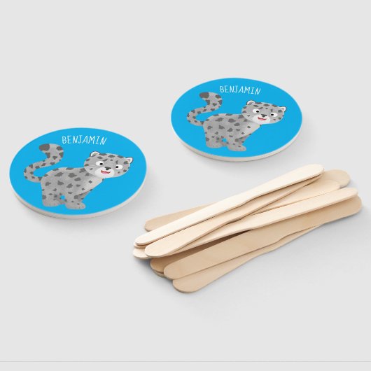 Éventail Illustration de mignon léopard des neiges (Non-assemblé)