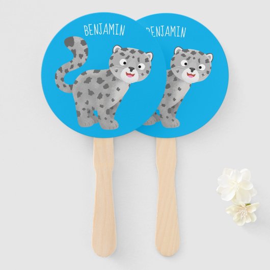 Éventail Illustration de mignon léopard des neiges (Devant et derrière)