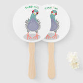 Éventail Illustration drôle de pigeon curieux (Devant et derrière)