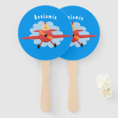 Éventail Illustration d'un avion rouge volant mignon (Devant et derrière)