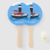 Éventail Illustration d'un bateau à chalutier mignon (Devant et derrière)