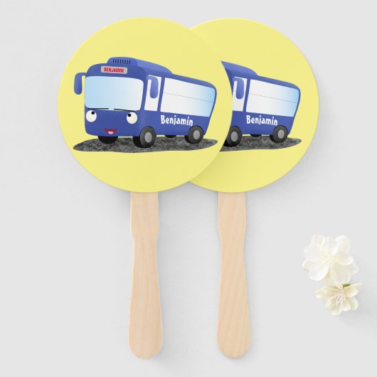 Éventail Illustration d'un bus moderne bleu mignon (Devant et derrière)