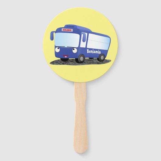 Éventail Illustration d'un bus moderne bleu mignon (Devant)