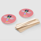 Éventail Illustration d'une libellule bleu et rose (Non-assemblé)