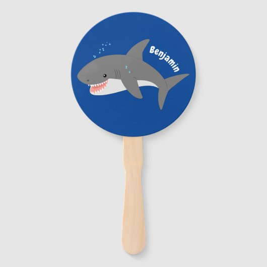 Éventail Illustration joyeuse du grand requin blanc (Devant)