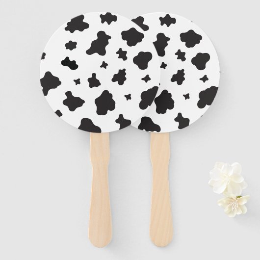 Éventail Impression de vache noir et blanc (Devant et derrière)