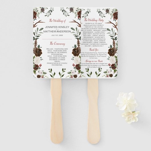 Éventail Indian Red Forest Green Boho Russe Antlers (Devant et derrière)