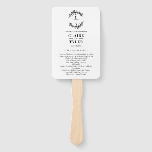 Éventail Initiales fantaisie ÉDITABLE Programme de mariage (Devant)