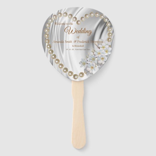 Éventail Ivoire, Vert, Bleu, Or Soie & Perles (Devant)