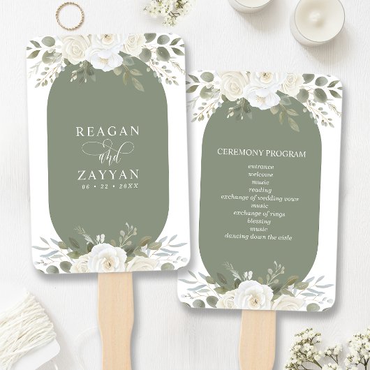 Éventail Ivory Et Sage Élégant Programme De Mariage Floral