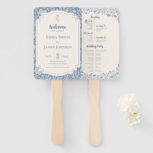 Éventail Ivory Periwinkle Wildflower Wedding Program (Devant et derrière)