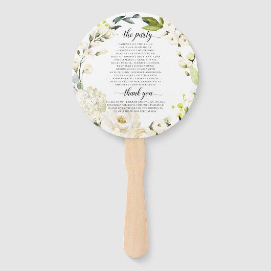 Éventail Ivory White Roses Verdure Floral Wedding Programme (Dos)