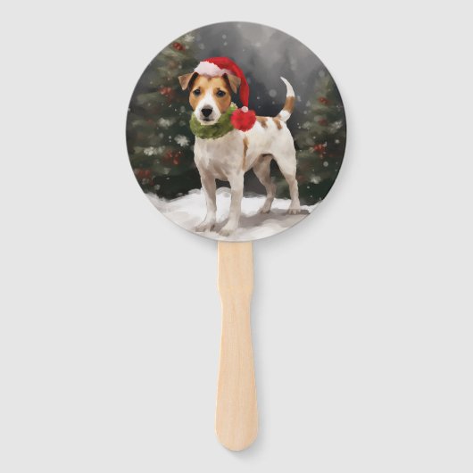 Éventail Jack Russell Chien à Noël de neige (Devant)
