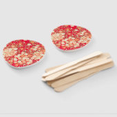 Éventail Japonais Floral Cerisier Fleur Rouge Or (Non-assemblé)