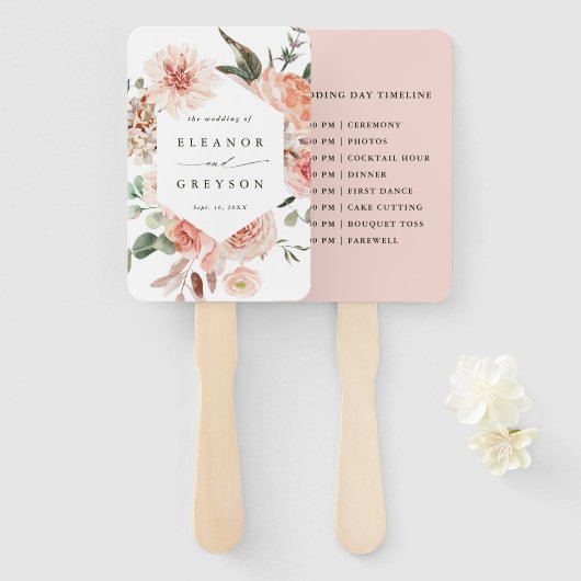 Éventail Jardin botanique Floral Hexagon Mariage Timeline (Devant et derrière)