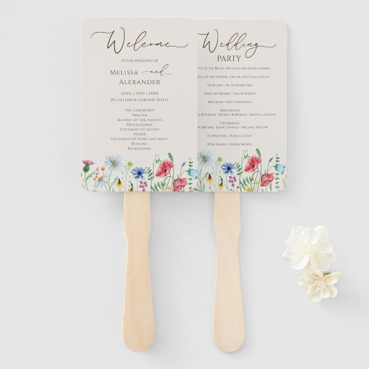 Éventail Jardin fleur sauvage Programme de mariage beige Ve (Devant et derrière)