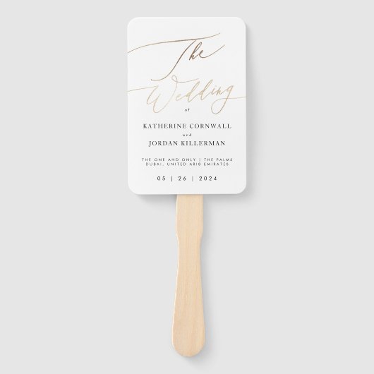 Éventail Jaune Gold Moderne Calligraphie Programme de maria (Devant)