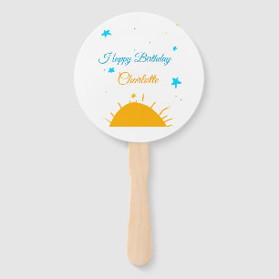 Éventail Jaune soleil bleu étoiles heureux anniversaire ajo