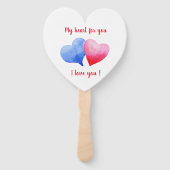 Éventail Je t'aime aquarelle rouge et bleu Saint Valentin (Dos)