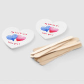 Éventail Je t'aime aquarelle rouge et bleu Saint Valentin (Non-assemblé)