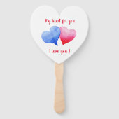 Éventail Je t'aime aquarelle rouge et bleu Saint Valentin (Devant)