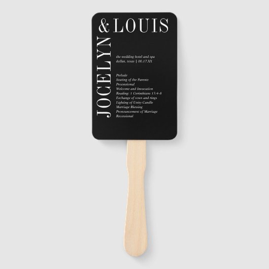 Éventail Jocelyn Black Programme de mariage moderne (Devant)