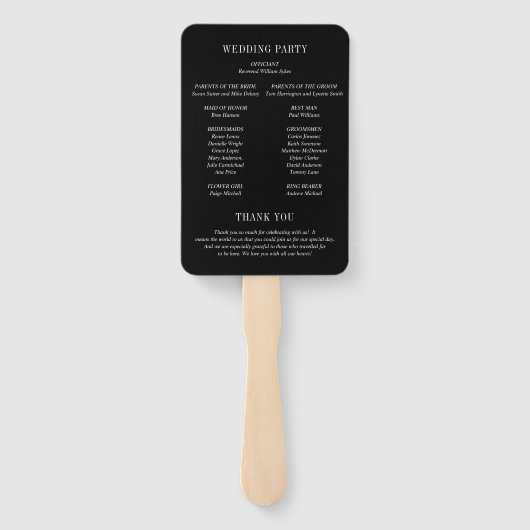 Éventail Jocelyn Black Programme de mariage moderne (Dos)