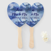 Éventail Joli bleu Ombre Aquarelle Wedding shower Chic (Devant et derrière)