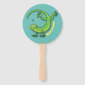Éventail Joli gecko vert salutations avec dessin animé (Dos)