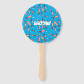 Éventail Joli motif caricature de calmar rose (Dos)