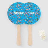 Éventail Joli motif caricature de calmar rose (Devant et derrière)