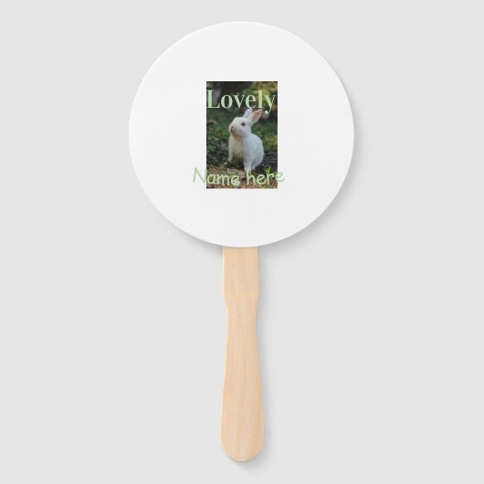 Éventail Joli nom de photo de lapin de compagnie vert paste (Devant)