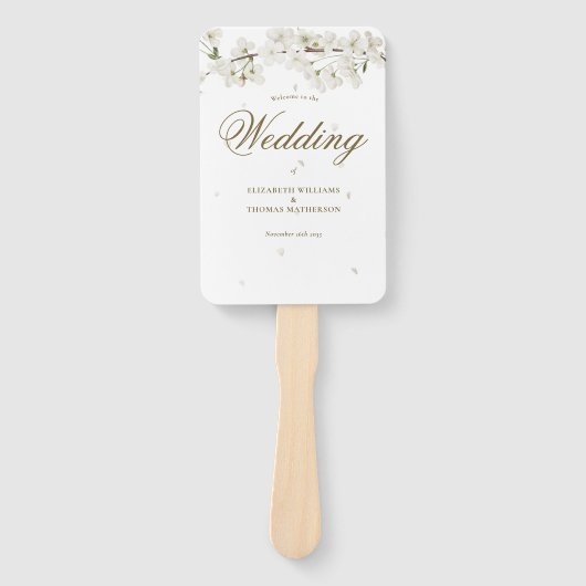Éventail Joli programme de mariage floral en fleurs blanche (Devant)
