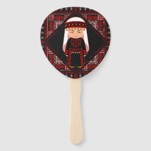 Éventail jolie fille palestinienne Broderie rouge tatreez