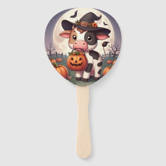 Éventail Jolie vache sorcière Halloween (Devant)