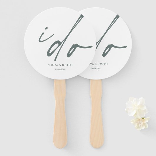 Éventail Jour de Mariage Élégant Script "I Do" Ventilateur (Devant et derrière)