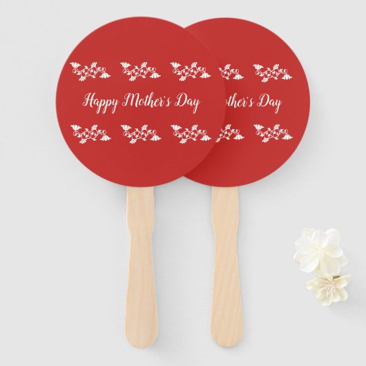 Éventail Joyeuse fête des mères rouges et blanches (Devant et derrière)