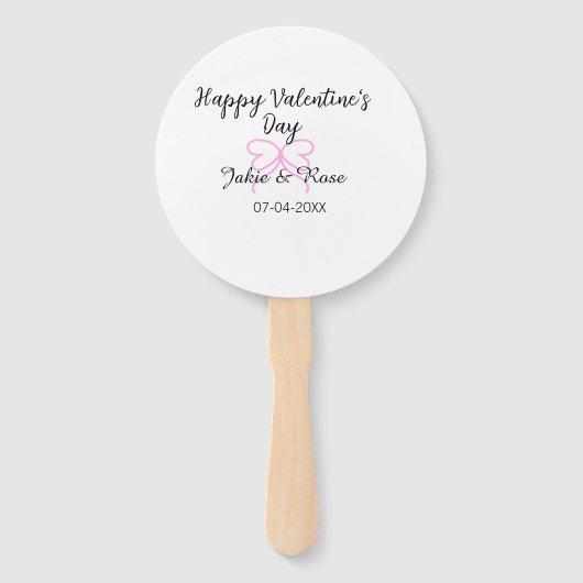 Éventail Joyeuse Saint-Valentin cœur rose ruban nom date st (Devant)