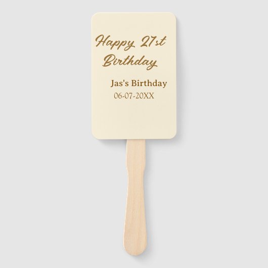 Éventail Joyeux 21e anniversaire brun pastel jaune nom date (Devant)