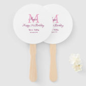 Éventail Joyeux 21e Anniversaire rose ajouter nom monogramm (Devant et derrière)